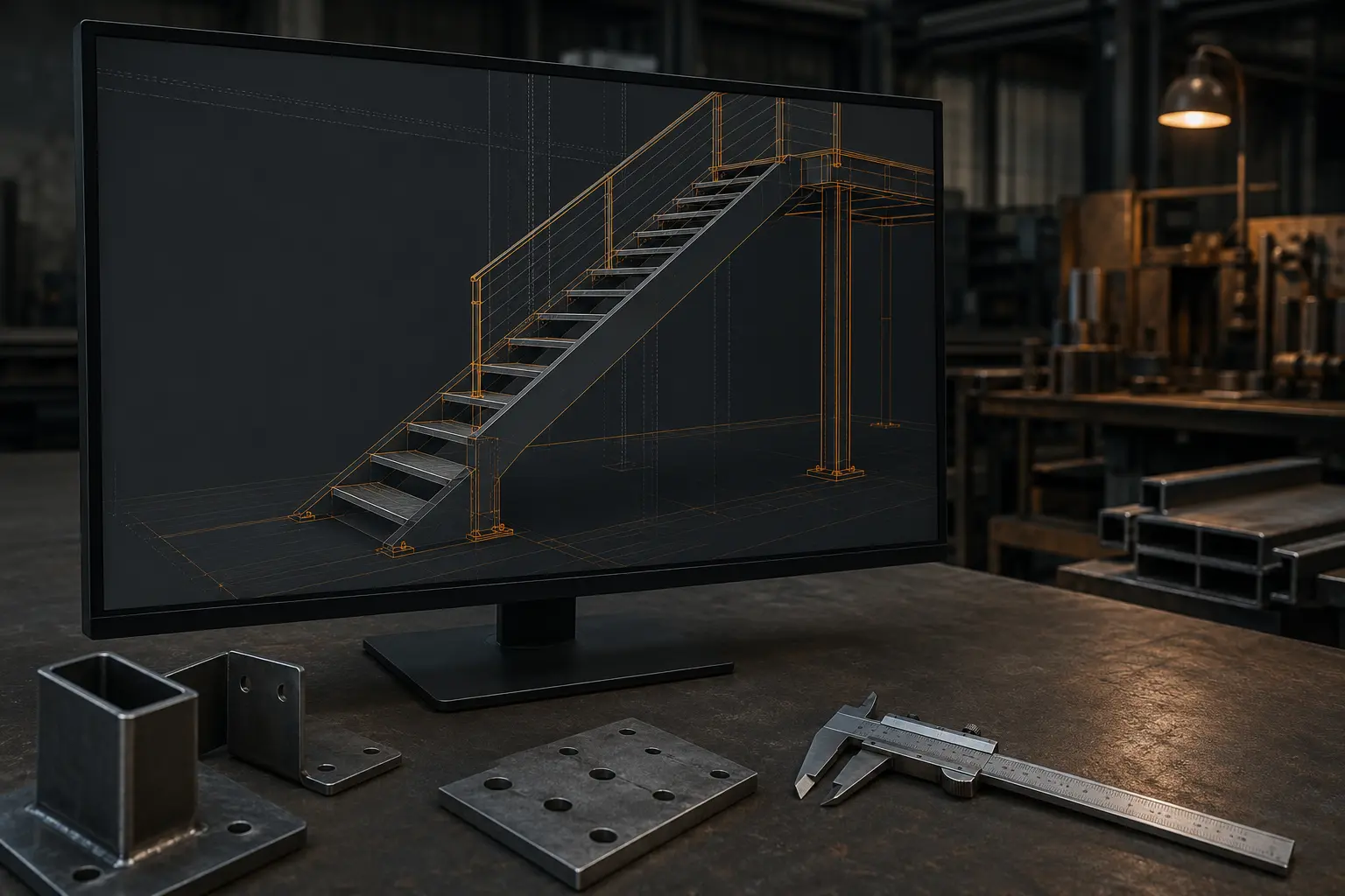 Projekt schodów metalowych opracowany w środowisku CAD 3D